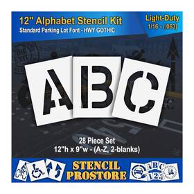 Sps-116-8125 Stencil Prostore Pavement Stencils - 12 Inch Alphabet Kit Set 28 Piece X 9