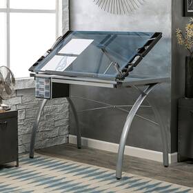 Studio Design 313115796721 Futura Crafting Drafting Drawing Table Desk Adjustable Top Silver/blue Glass
