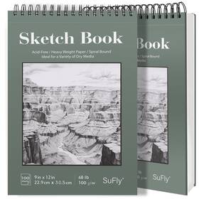 Sl2586l02 Sufly 9 Inch X12 Drawing Paper Pack Of 2 100 Sheets Each Top Spiral Sketch Pad