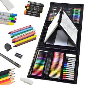 Sunnyglade 747356574419 185 Pieces Double Sided Trifold Easel Art Set Drawing Box Wit