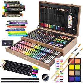 Was-1 Sunnyglade 145 Piece Deluxe Art Set Wooden Box And Drawing Kit With Crayon