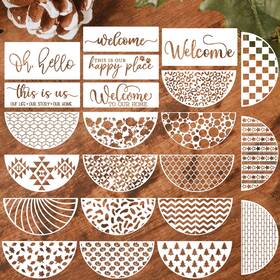 B0dlgk48zx Sunverse 12 Inch Welcome Stencils For Painting Wood Door Mats Half Round Reusable Craft Signs