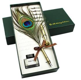B07d9lfzwx Tanshop Feather Quill Pen Ink Set Vintage Peacock With Holder 5pc Metal Nibs Kit