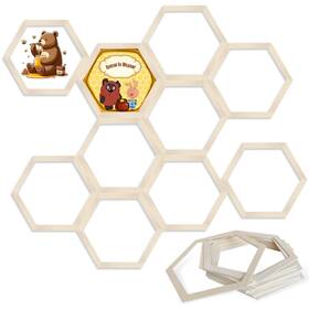 Taozima 750388200973 12 Pcs 8 Inch Unfinished Wooden Hexagons Honeycomb Decorations - Diy Beehive Wall