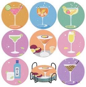 Bd8p30109-us Tigdtiu Bd8p30109-1 8pcs Diamond Painting Coasters With Holder Diy Cocktail Life
