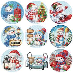 Jxbd37-1 Tigdtiu 8 Pcs Christmas Diamond Art Coasters Kit Snowman Painting Jxbd37