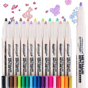 B0f42d716d Transon 18pcs Outline Shimmering Metallic Markers For Art Drawing Craft