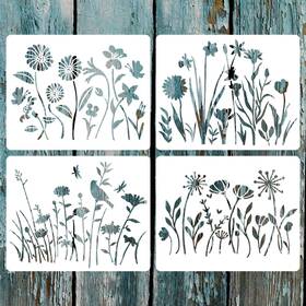 St023 Tvwiko 4 Pieces Spring Wildflower Stencils For Painting Reusable 5.9 X 4.7 Inch Sma