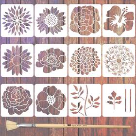 Twinklemon Diy-wh0669-001 12pcs Large Flower Stencils For Painting On Wood 12 X Inch Giant Wall Sten