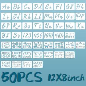 Diy-wh0669-037 Twinklemon 50pcs Calligraphy Stencil Template Kit 12 X 8 Inch Letter Stencils And Number