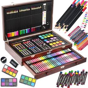 Tk1145 Tyko Arts Wooden Box Art Coloring Set 143pc Drawing Supplies Painting Kit