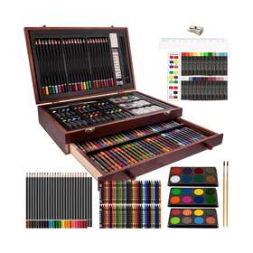 U.s. Art Supply 142set 143-piece Mega Wood Box Painting Sketching And Drawing S