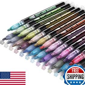 B097254pd3 Upanic 24 Outline Shimmer Metallic Markers Set - Christmas Stockings Cards Crafts
