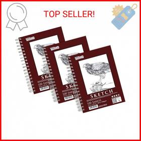 100gs Us Art Supply 848849003994 U.s. 5.5 Inch X8.5 Sketch Book Pad 3 Pack 100 Sheets Each 60lb