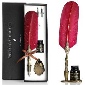 Sjb02 Vangoal Vintage Carving Feather Pen Set Glittering Quill Antique Cal