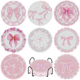 Vdesfueby-1 Vdesfueby 789537832826 8 Pcs Diamond Painting Coasters Kits Pink Bow