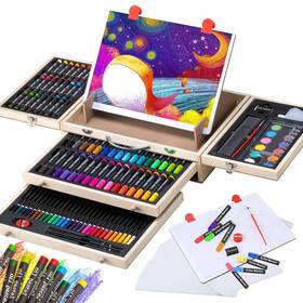 Vigorfun 798220648736 Art Supplies Wooden Set Crafts Kit With Drawing Easel Deluxe Kids S