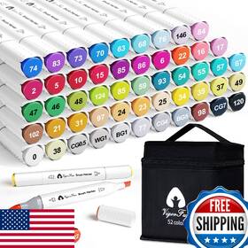 B0df7tmvc3 Vigorfun Alcohol Markers Brush Tip 52 Colors Dual Artist And Chisel