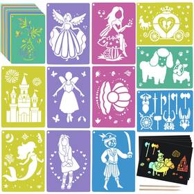 Vf0008 Viikifain 30 Pieces Stencils For Kids With 5 Pcs Scratch Paper 7 X 9.85 Inch Large Sid