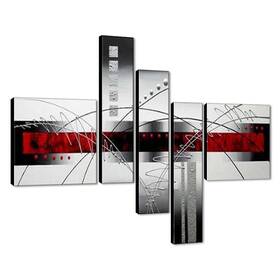 Au-ab4078l Wieco Art Extra Large Size 5 Piece Perfect White Lines Modern Stretched And F