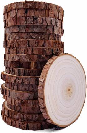 Wc-un-20p William Craft Unfinished Natural Wood Slices With Bark 20 Pcs 3.5-4 Inch Kit Cir