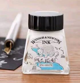 Mpn-g440 Winsor & Newton And Drawing Ink Glass Bottle 974 White 14 Ml Made In France