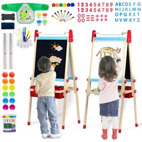 0730 Wood City Easel For Kids Adjustable Standing Art With Painting Accesso