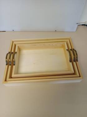 Smf-trymh-s3 Woodpeckers Unfinished Wood Nesting Trays With Handles 3-set For Crafts And Home