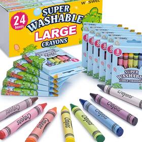 B0f23dnvmg Woswel Super Washable Jumbo Crayons Bulk 24 Pack With 8 Bright Colors