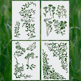 8.27x11.61in Xihircd 16072 4pcs Leaf Vine Stencils Leaves Template Flower Texture