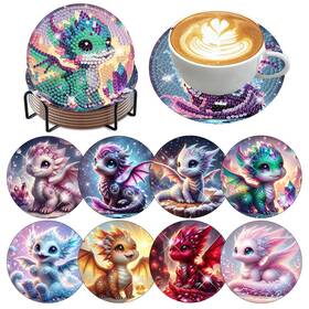 Mb0079 Xylogist 8 Pcs Dragon Diamond Art Coasters Kit With Holder Wall Decoration Diy