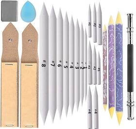 Yoker 607569667592 24 Pieces Blending Stumps And Tortillions Set With 2 Pcs Sandpaper Pencil Sha