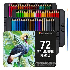 Zenacolor 701217601109 Professional Watercolor Pencils Set Of 72 Metal Box With Brush -