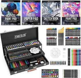 B08xlz15q5 Zenacolor Mixed Media Art Set Xxl Professional Wooden Case Painting Drawing Sketch Kit