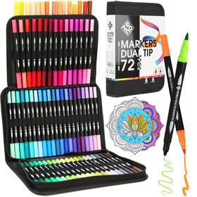 B0dr8kkp7y Zeno 72 Dual Tip Markers Set With Case - No-bleed Art Pens For Adults/artists