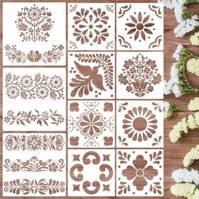 B0dyjyrwpt Zosylley Talavera Tile Stencil - Reusable Floral Folk Mexican Painting