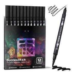 B0fxl13n9s Zscm Black Dual Tip Marker Pens 12pk Fine And Brush For Adult Coloring Drawing