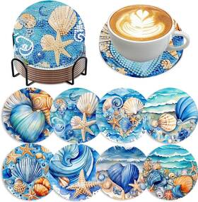 Bdwy085 Zythron 8 Pcs Diamond Art Coasters Ocean Painting Kits Animals