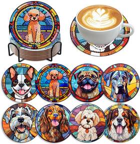 Bdwy086 Zythron 8 Pcs Dog Diamond Art Coasters Painting 5x5x0.5