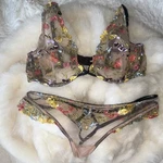 Victoria's Secret Dream Angels Floral Embroidered Sheer Bra Set Beige 32D. Fixed Price $40.00.