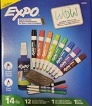 Expo Dry Markers Kit, Includes Eraser, Spray Cleaner, 14 Count. Fixed Price $16.00.