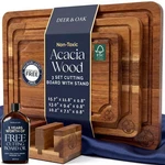 Keep Your Kitchen Organized - 3 Piece Acacia Cutting Board Set With Stand. Fixed Price $89.99.