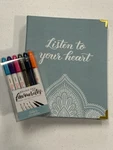 Kelly Creates Spiral Bound Hand Lettering Workbook With 6 Brush Pens. Fixed Price $20.00.