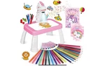 Hoarosall Unicorn Drawing Projector Kids Art Kit Pink New Board, Pens, Crayons. Fixed Price $60.00.