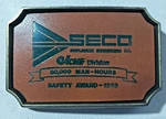 Seco Simplimatic Engineering Acme Division 1993 Safety Award Belt Buckle. Fixed Price $15.00.