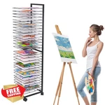 Genmous Art Drying Rack Metal 30 Shelves Studio Storage Lockable Wheels. Fixed Price $104.99.
