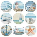 Askkqtx 8 Pcs Beach Diamond Art Kits With Holder, Sea COASTERS-BDWY210. Fixed Price $20.23.
