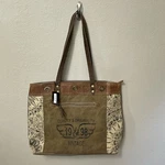 Nwt Creative Leather Art Upcycle Tote Bag Canvas With Trim Rustic Worn. Fixed Price $34.99.