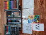 Artist Kit Dm Creations Wooden Travel Box Includes Markers, Paints, Pencils. Fixed Price $27.25.