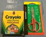 Crayola Multicultural Crayons, 8 Pc And Primary School Scissors. Fixed Price $5.00.